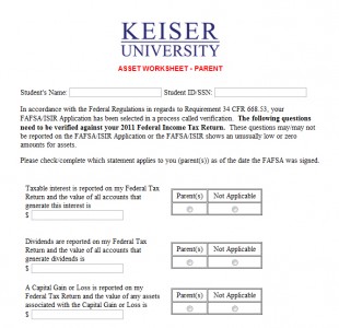 Keiser University webpage form