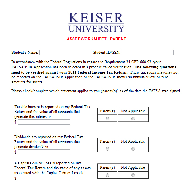 Keiser University webpage form